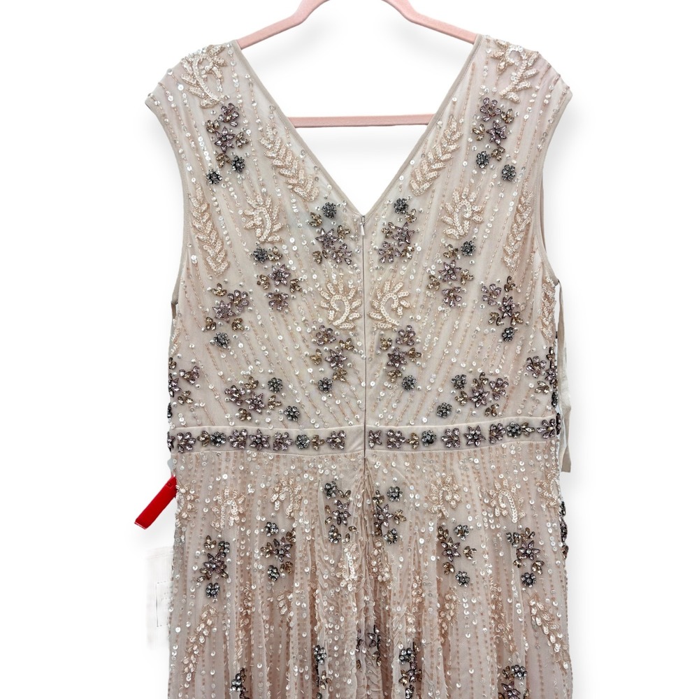 Mac Duggal NEW Blush Pink Embellished Wrap Over Cap Sleeve A-Line Gown - Size 16 - Picture 12 of 15